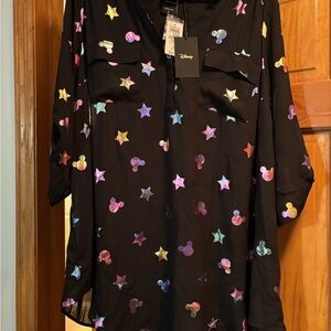 Disney Torrid Black Tunic Shirt with Colorful Star and Mickey Pattern